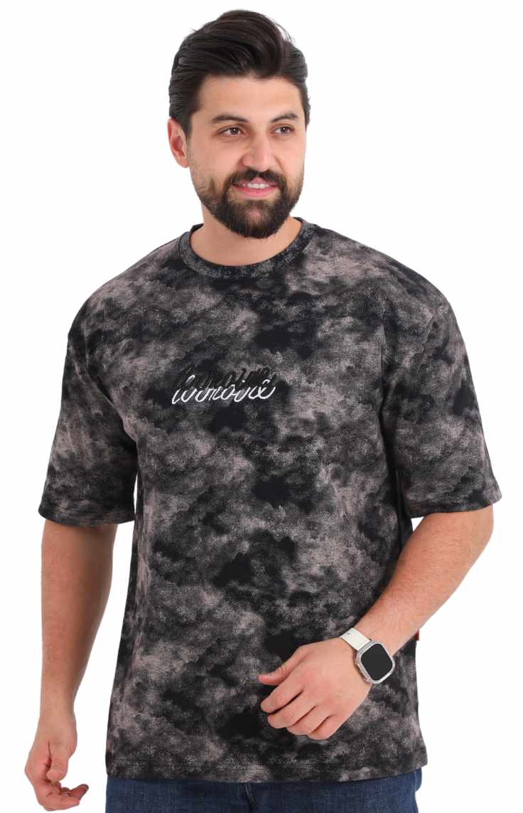 تي شيرت رمادي مغسول اوفر سايز