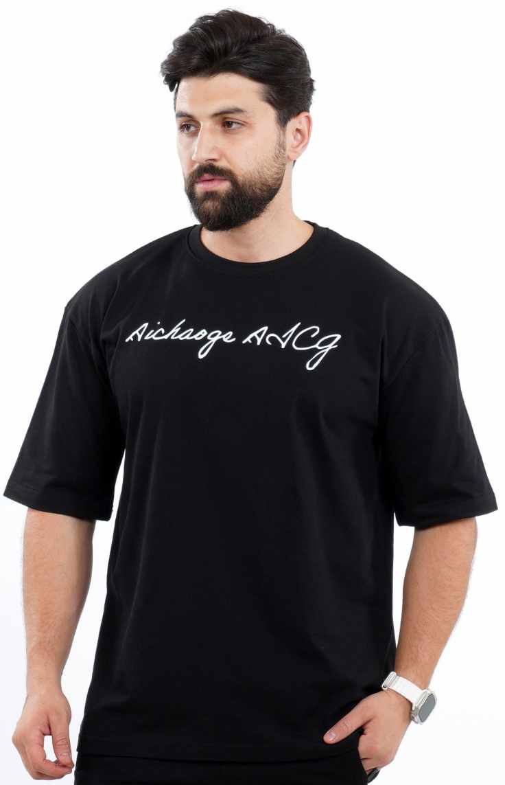 تي شيرت اوفر سايز مع طباعة خلفية سوداء