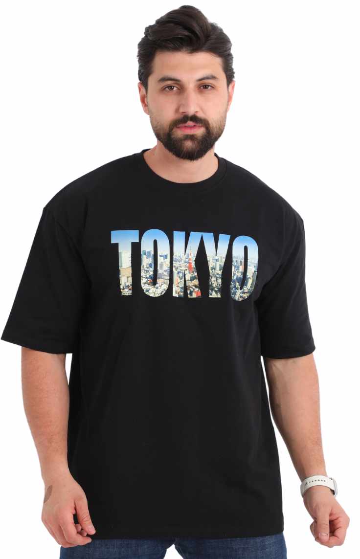 تيشيرت طوكيو بوليفار الأسود اوفر سايز