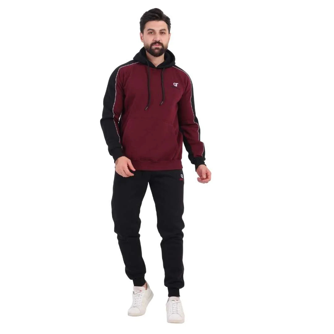 Men’s Melton Tracksuit Burgundy × Black