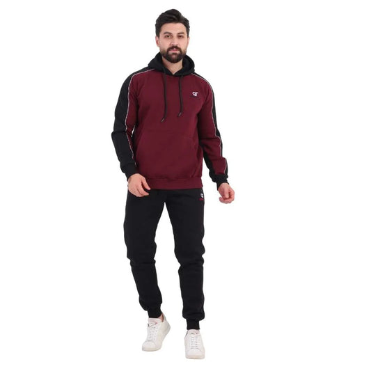Men’s Melton Tracksuit Burgundy × Black