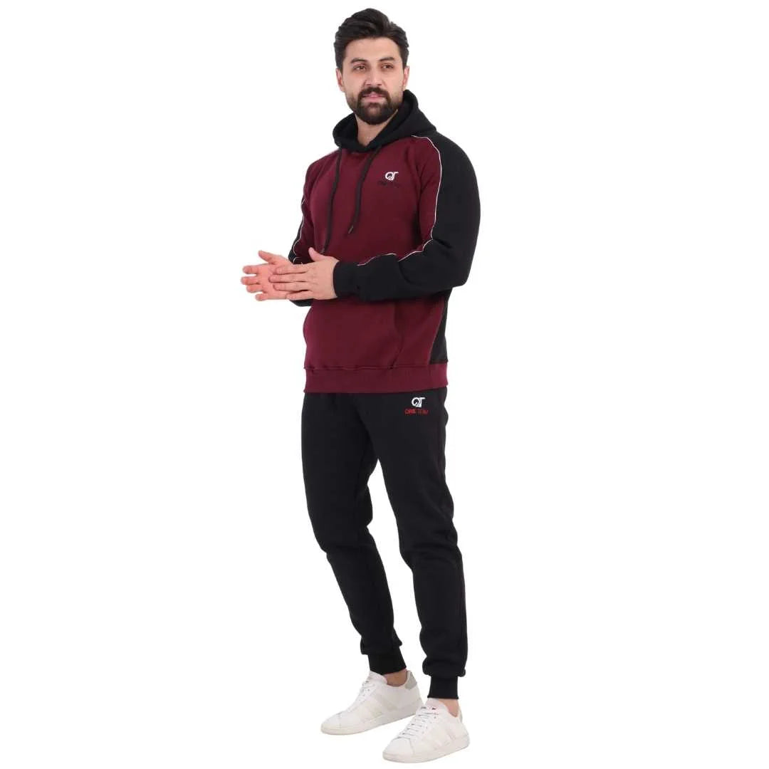 Men’s Melton Tracksuit Burgundy × Black