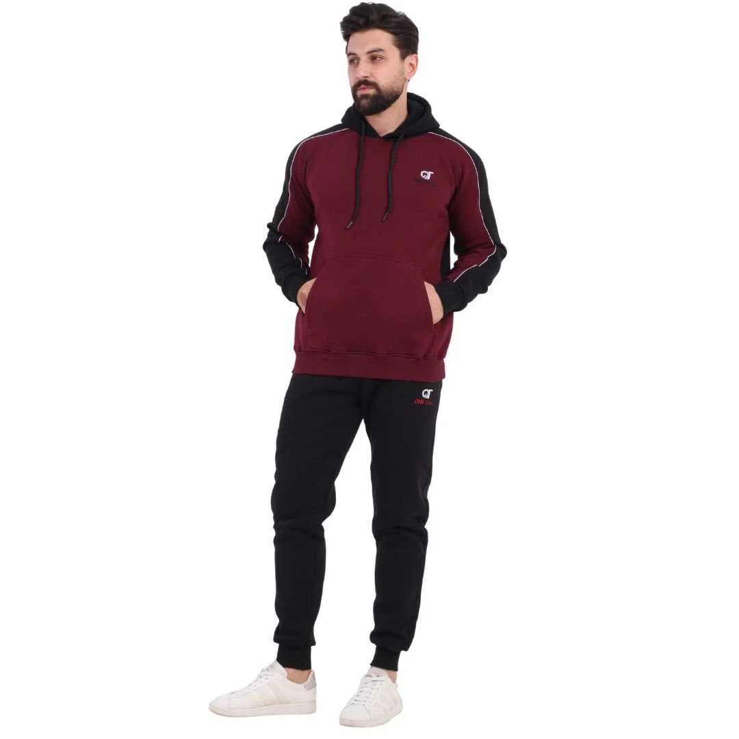 Men’s Melton Tracksuit Burgundy × Black