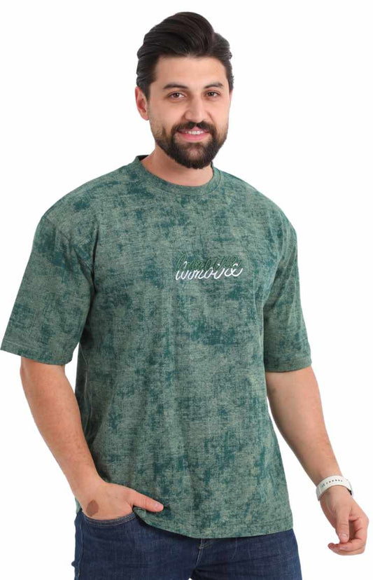 تي شيرت أخضر مغسول اوفرسايز 