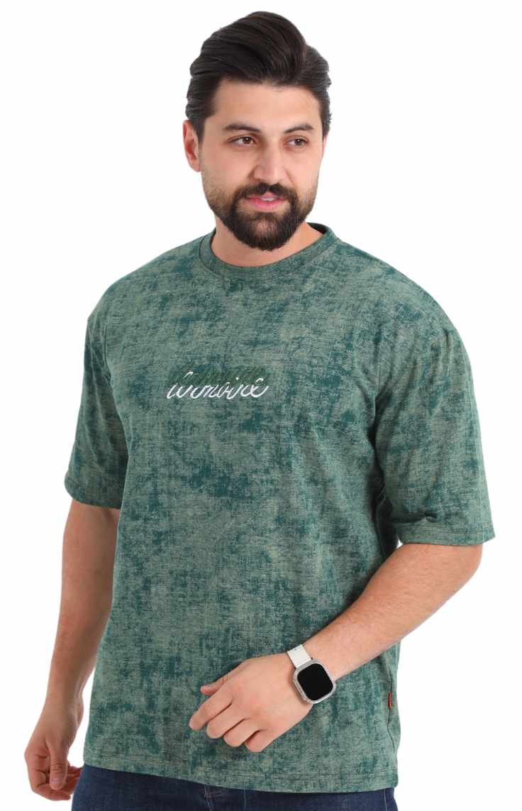 تي شيرت أخضر مغسول اوفرسايز 