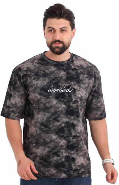 تي شيرت رمادي مغسول اوفر سايز