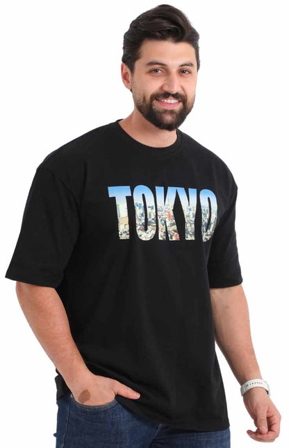 تيشيرت طوكيو بوليفار الأسود اوفر سايز