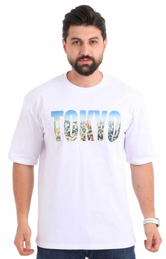 تيشيرت طوكيو بوليفار الأبيض اوفر سايز