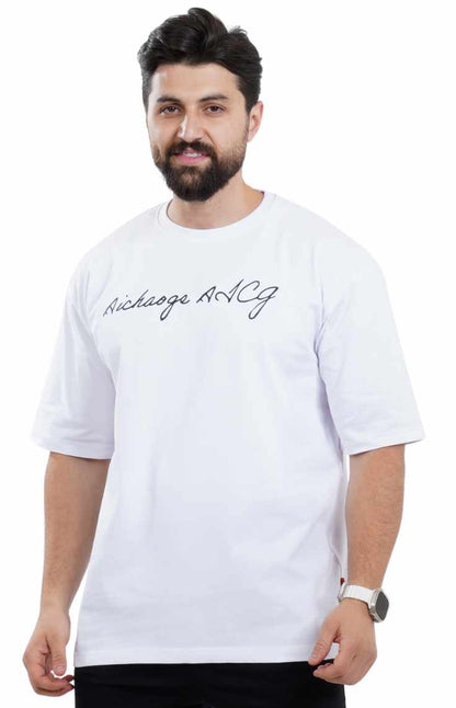 تي شيرت اوفر سايز مع طباعة خلفية باللون الأبيض