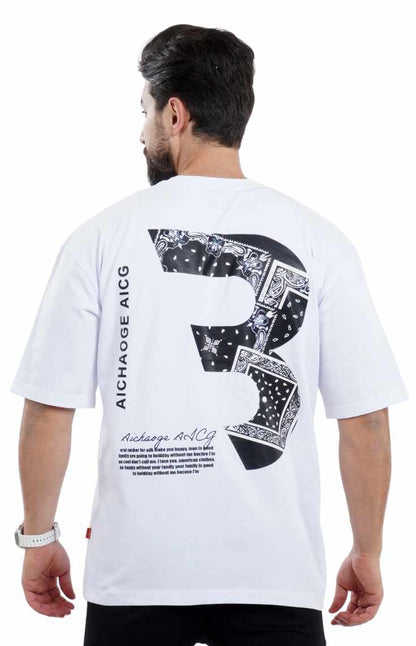 تي شيرت اوفر سايز مع طباعة خلفية باللون الأبيض