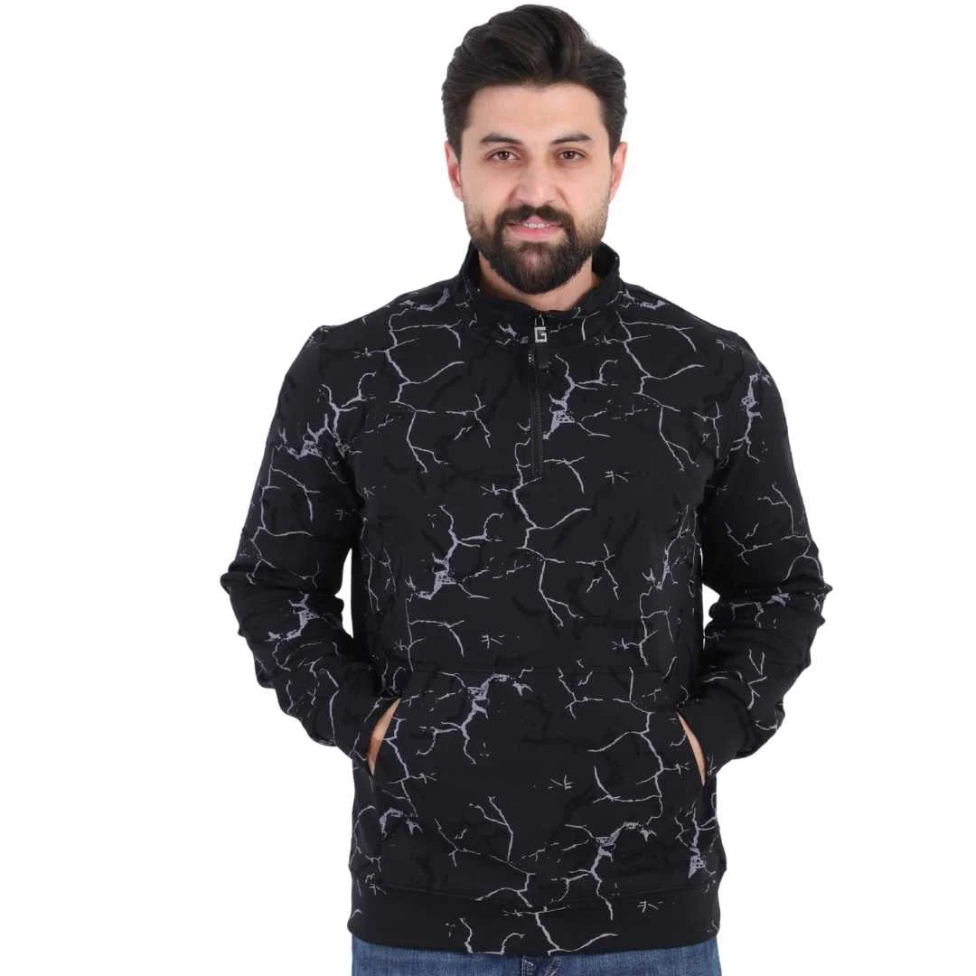 Black Half-Zip Cotton Sweatshirt