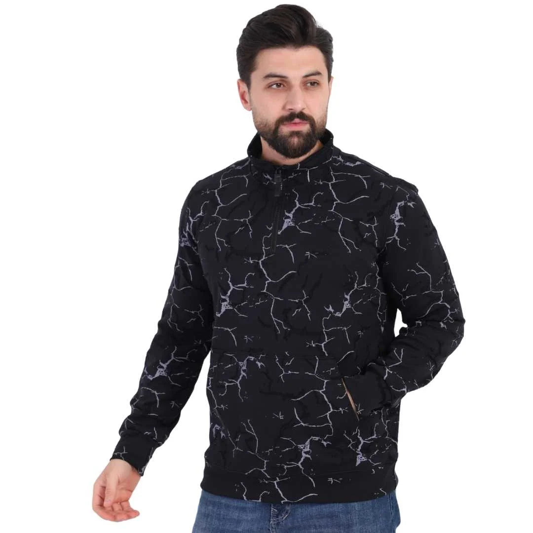 Black Half-Zip Cotton Sweatshirt