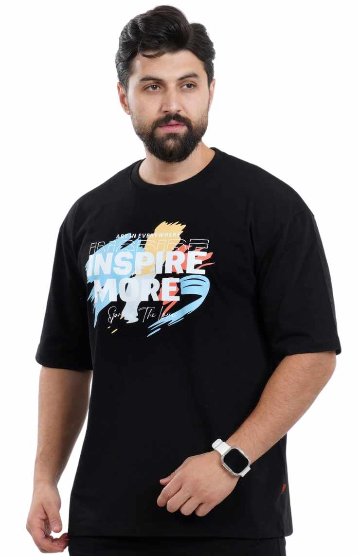 Black chest print oversized t-shirt