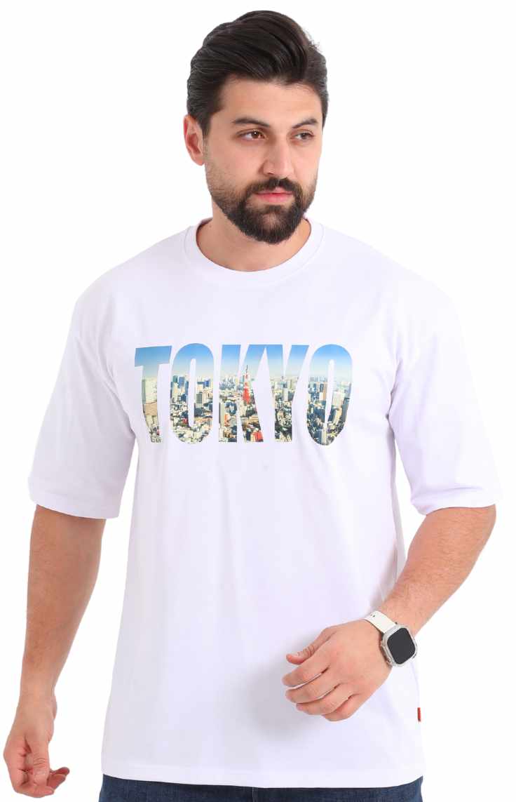 تيشيرت طوكيو بوليفار الأبيض اوفر سايز