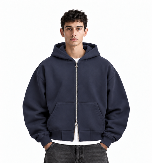 Boxy Oversized Zip-Up Hoodie in Dark Navy