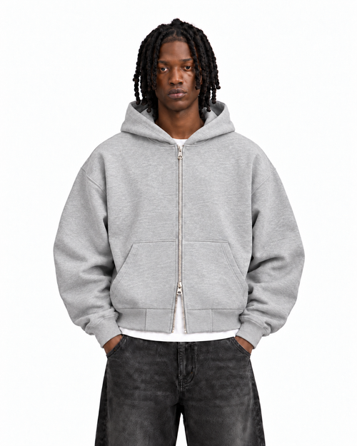 Boxy Oversized Zip-Up Hoodie in Light Gray