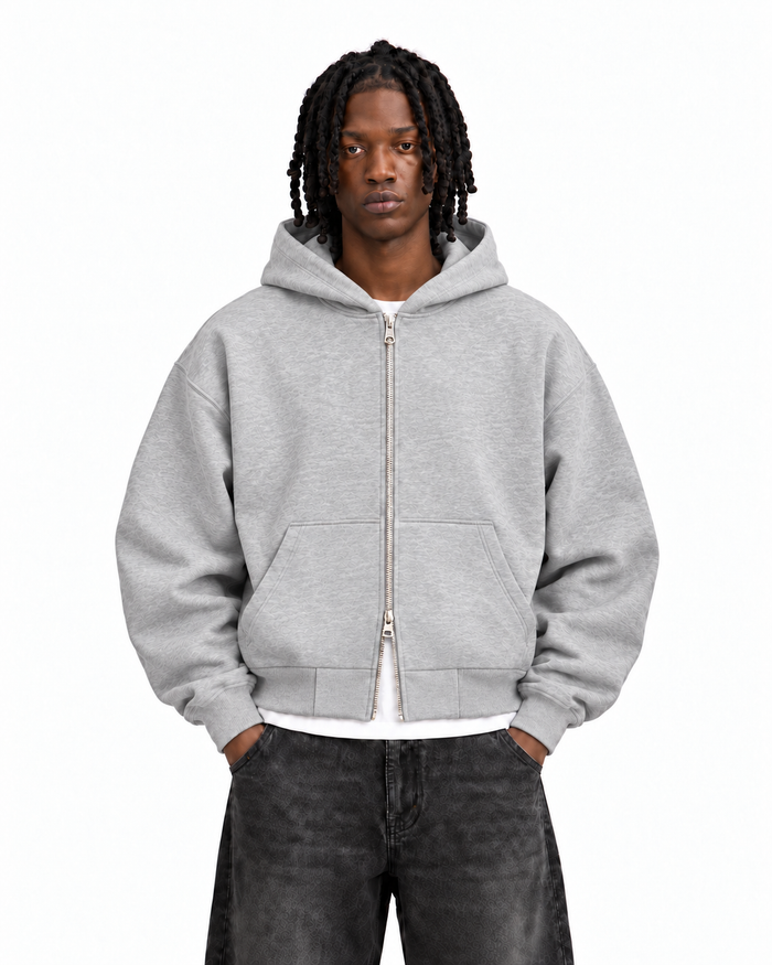 Boxy Oversized Zip-Up Hoodie in Light Gray