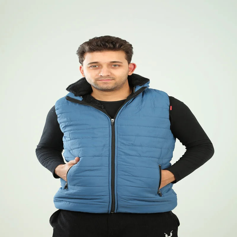 Petrol Blue Fur Vest for Men Stylish Winter Comfort & Quality