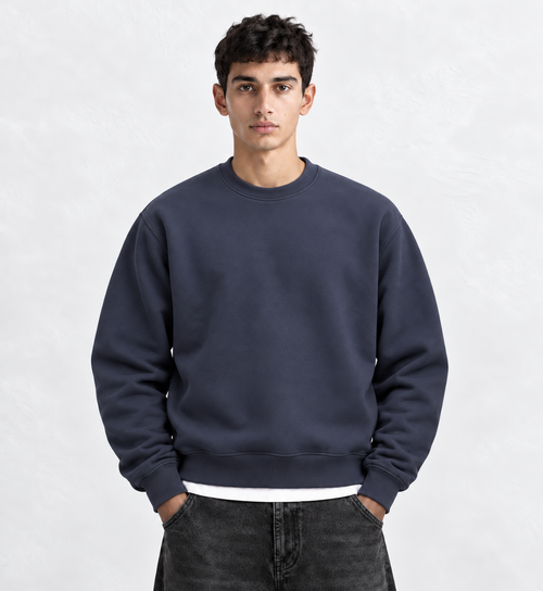 Boxy Regular Fit Crewneck in Dark Navy