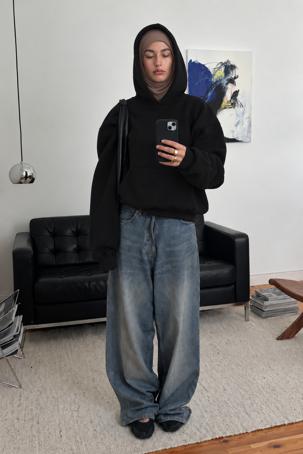 Boxy Oversized Hoodie in Black