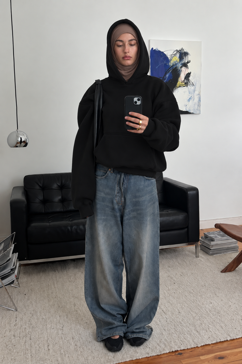 Boxy Oversized Hoodie in Black