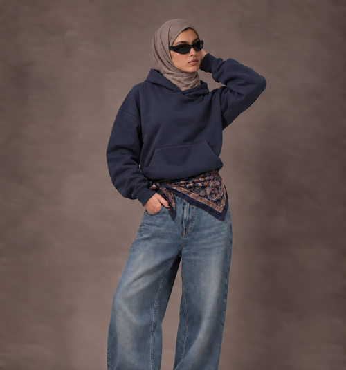 Boxy Oversized Hoodie in Dark Navy