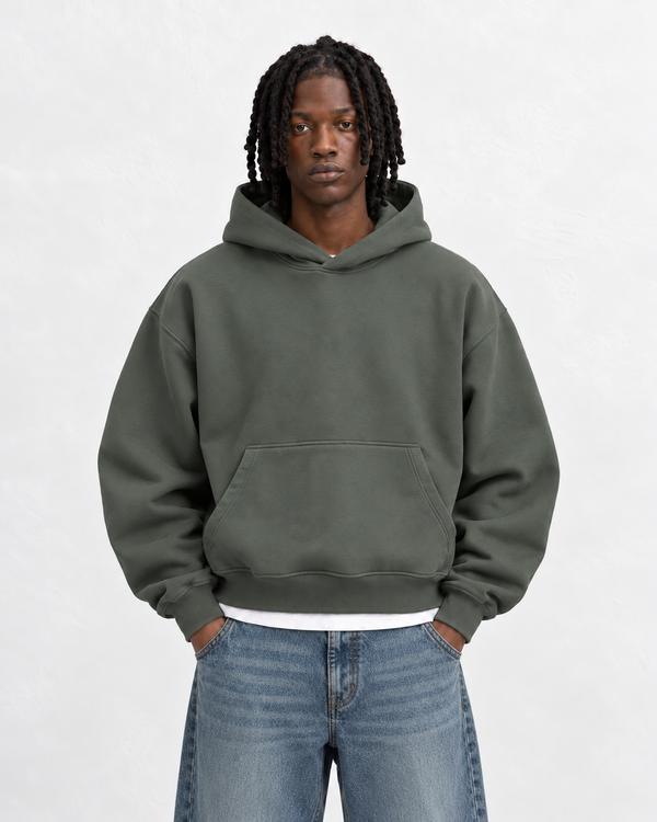 Boxy Oversized Hoodie in Dark Green