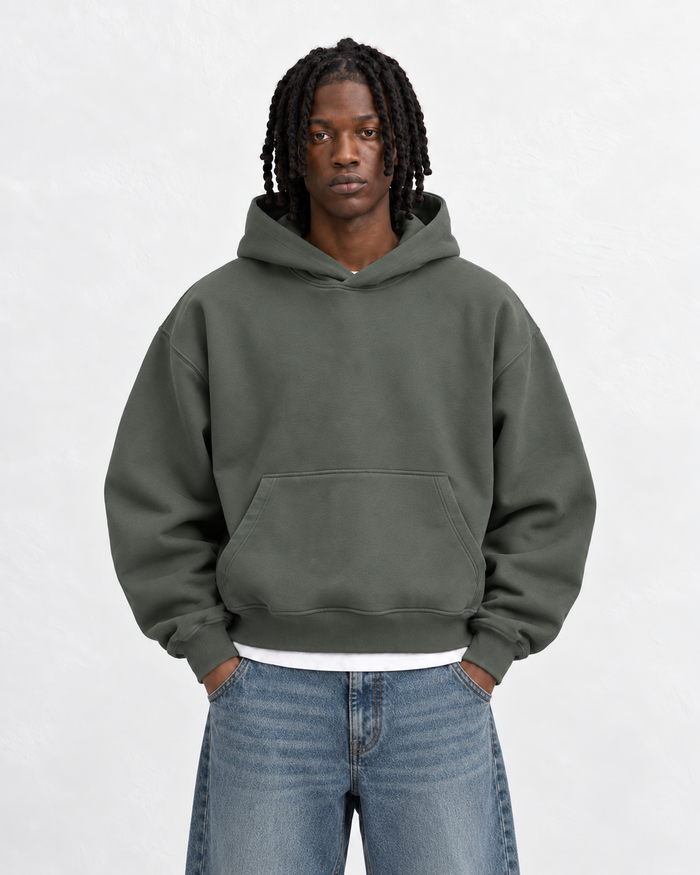 Boxy Oversized Hoodie in Dark Green