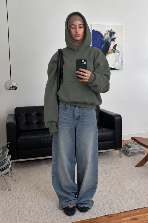 Boxy Oversized Hoodie in Dark Green