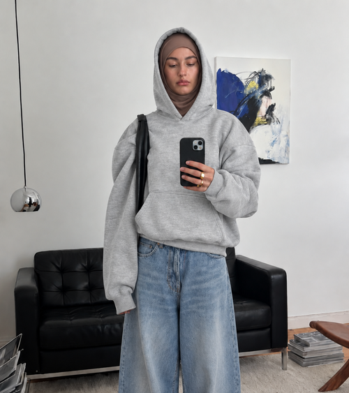 Boxy Oversized Hoodie in Light Gray