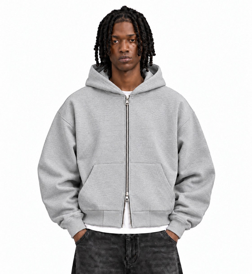 Boxy Oversized Zip-Up Hoodie in Light Gray