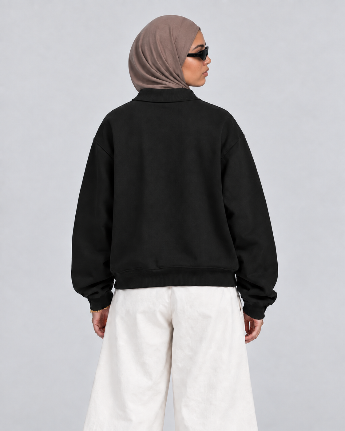 Boxy Regular Fit Zip Polo In Black