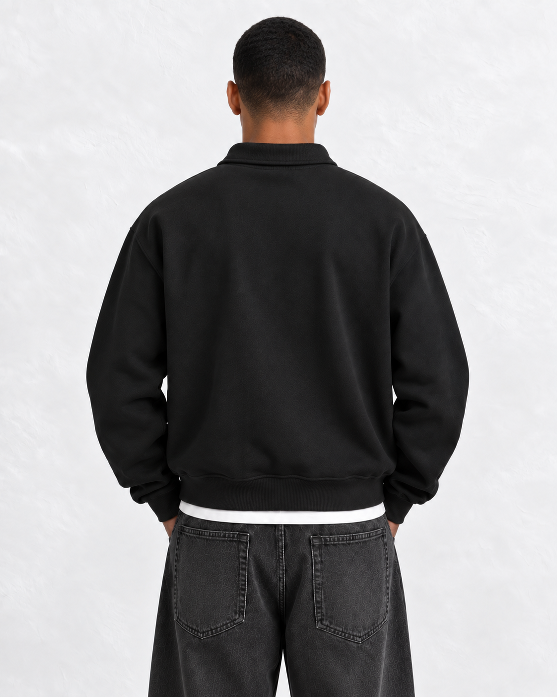 Boxy Regular Fit Zip Polo In Black
