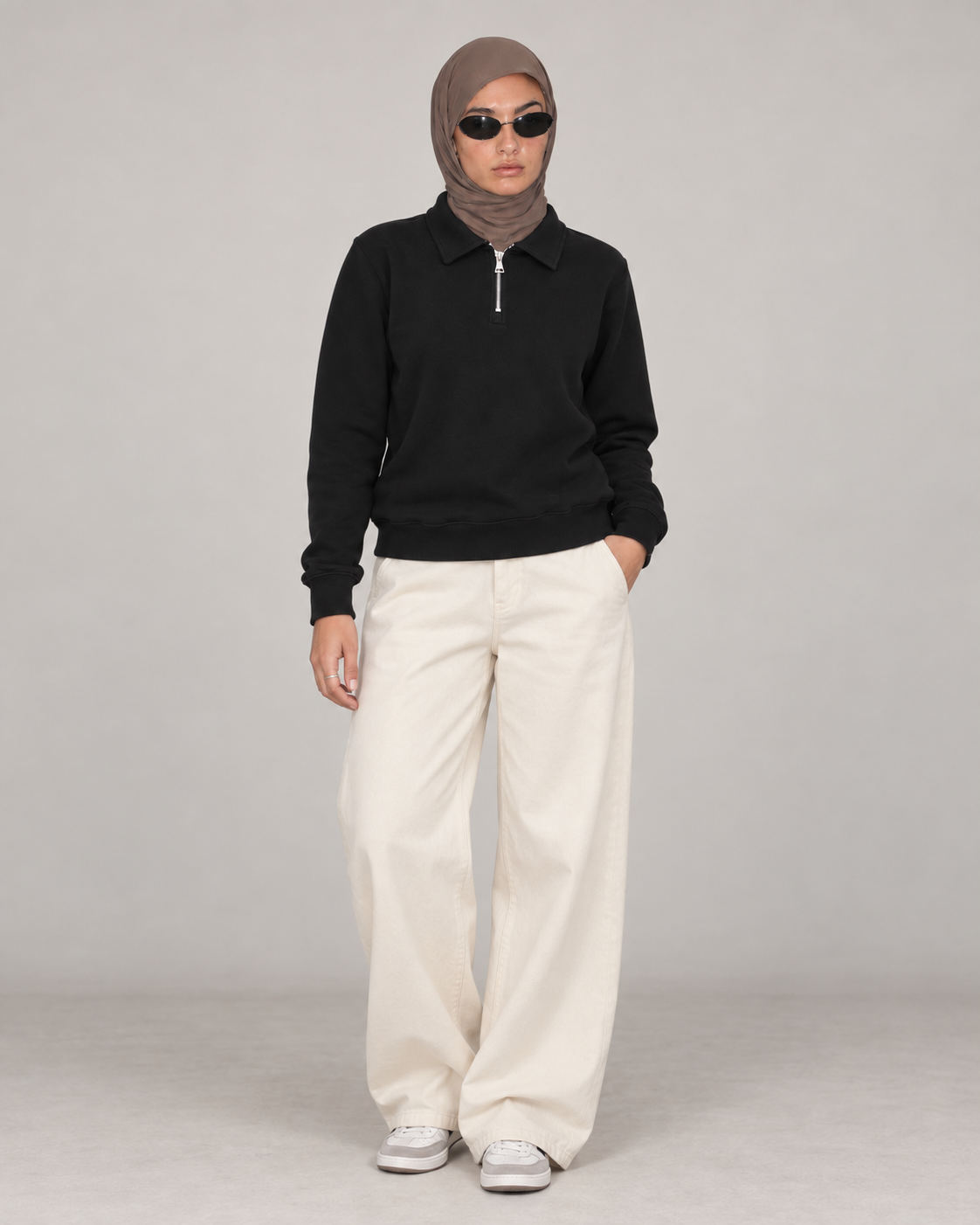 Boxy Regular Fit Zip Polo In Black