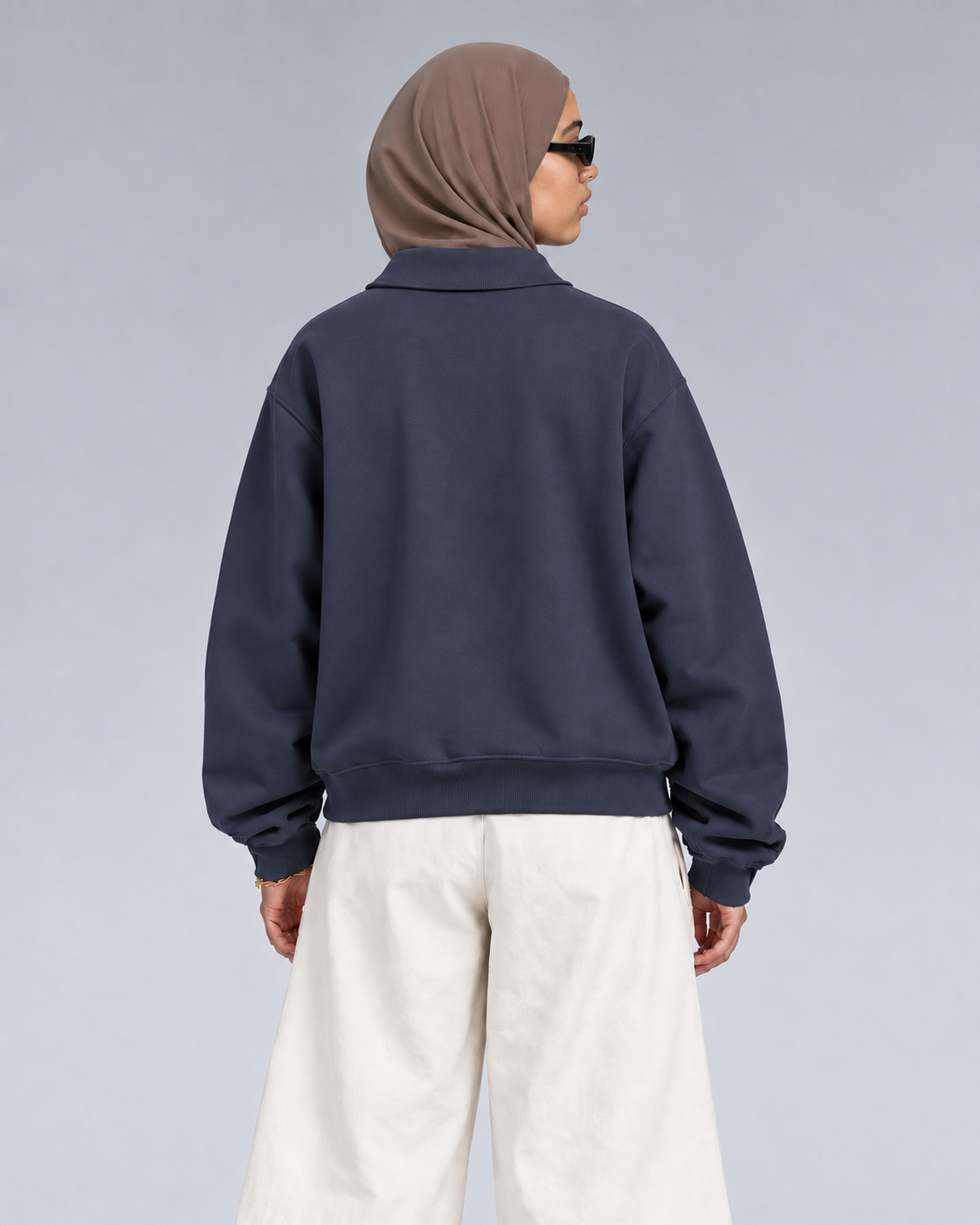 Boxy Regular Fit Zip Polo In Blue