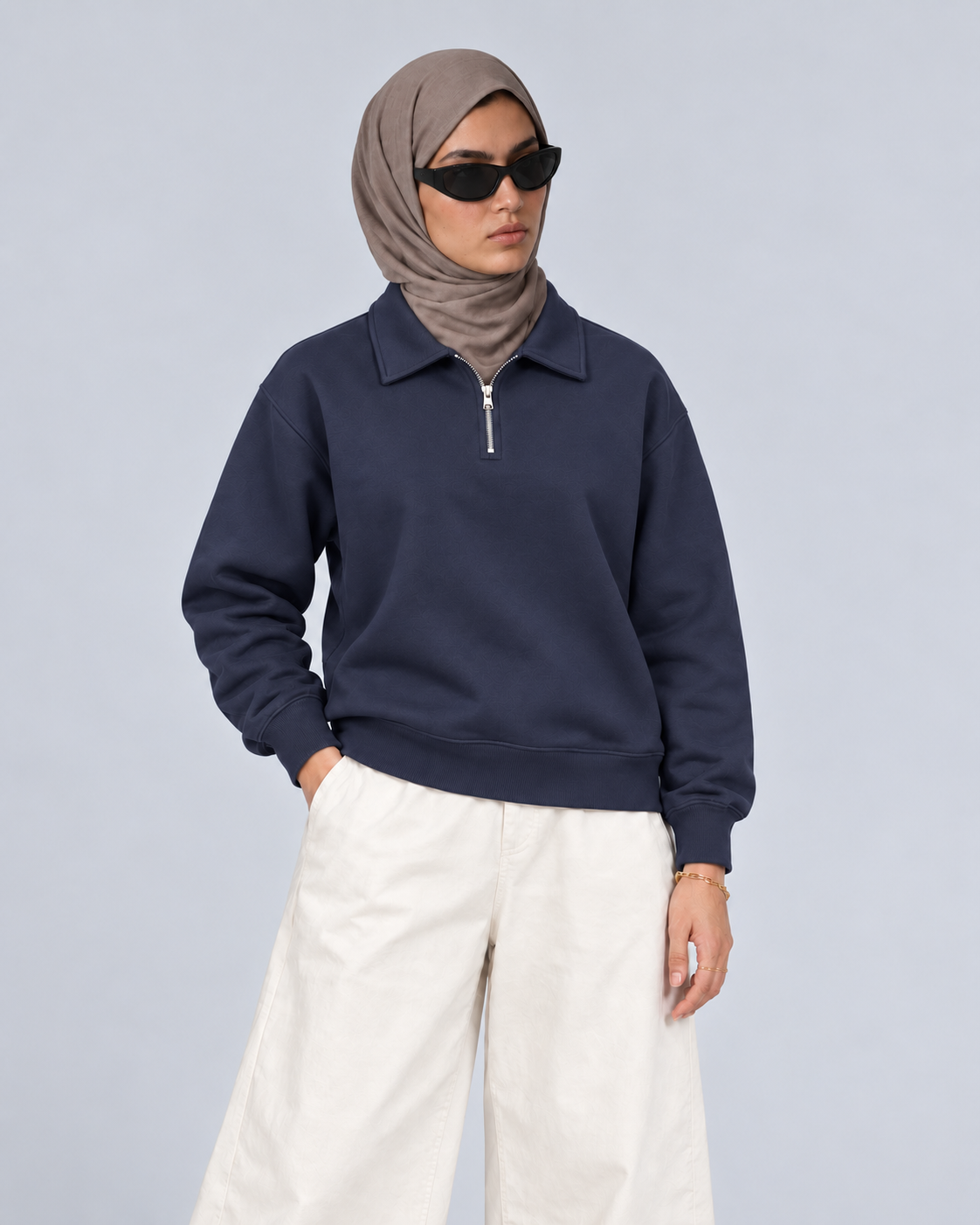 Boxy Regular Fit Zip Polo In Blue