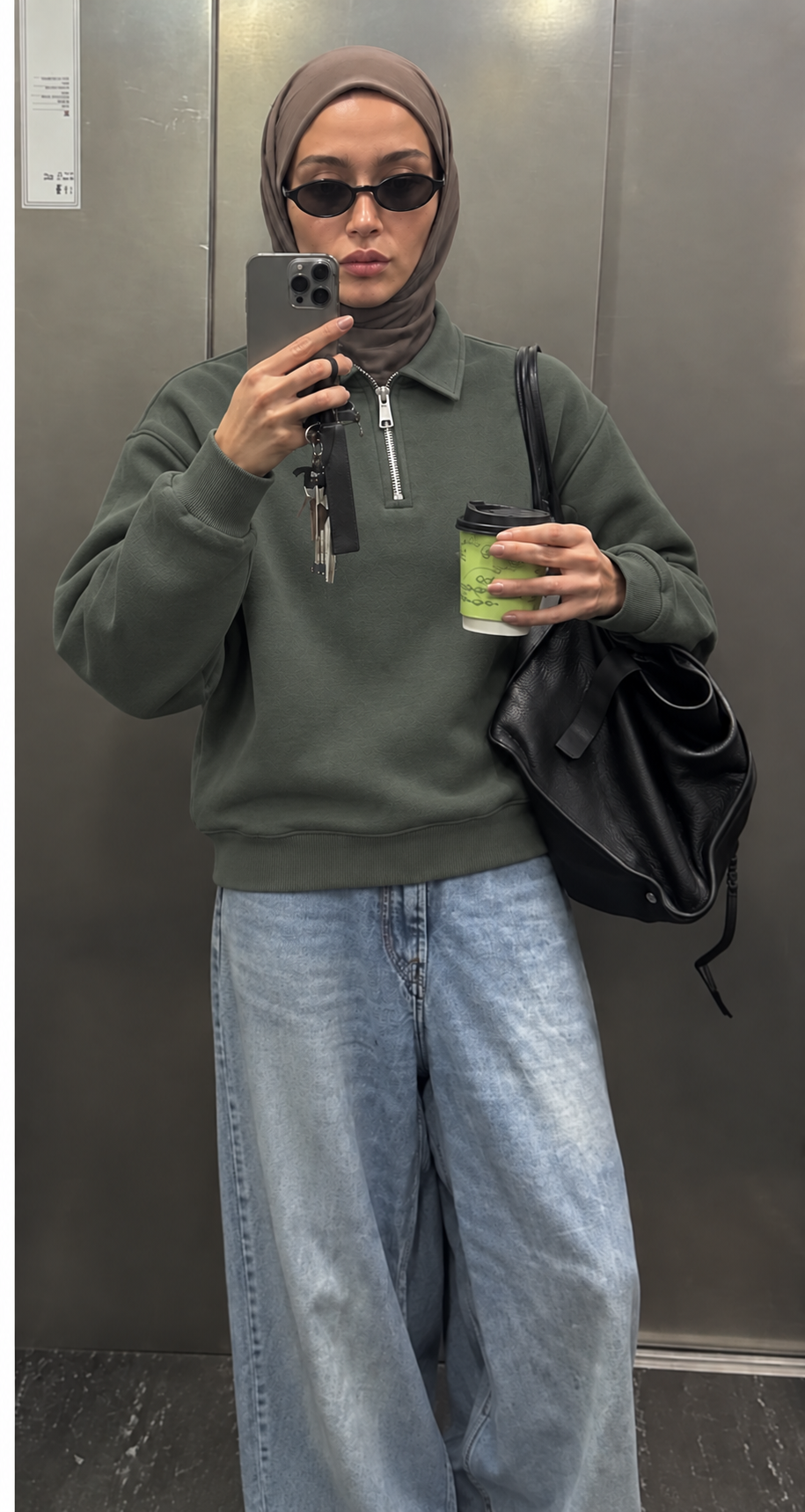 Boxy Regular Fit Zip Polo In Dark Green