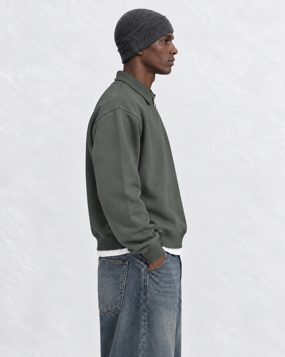 Boxy Regular Fit Zip Polo In Dark Green