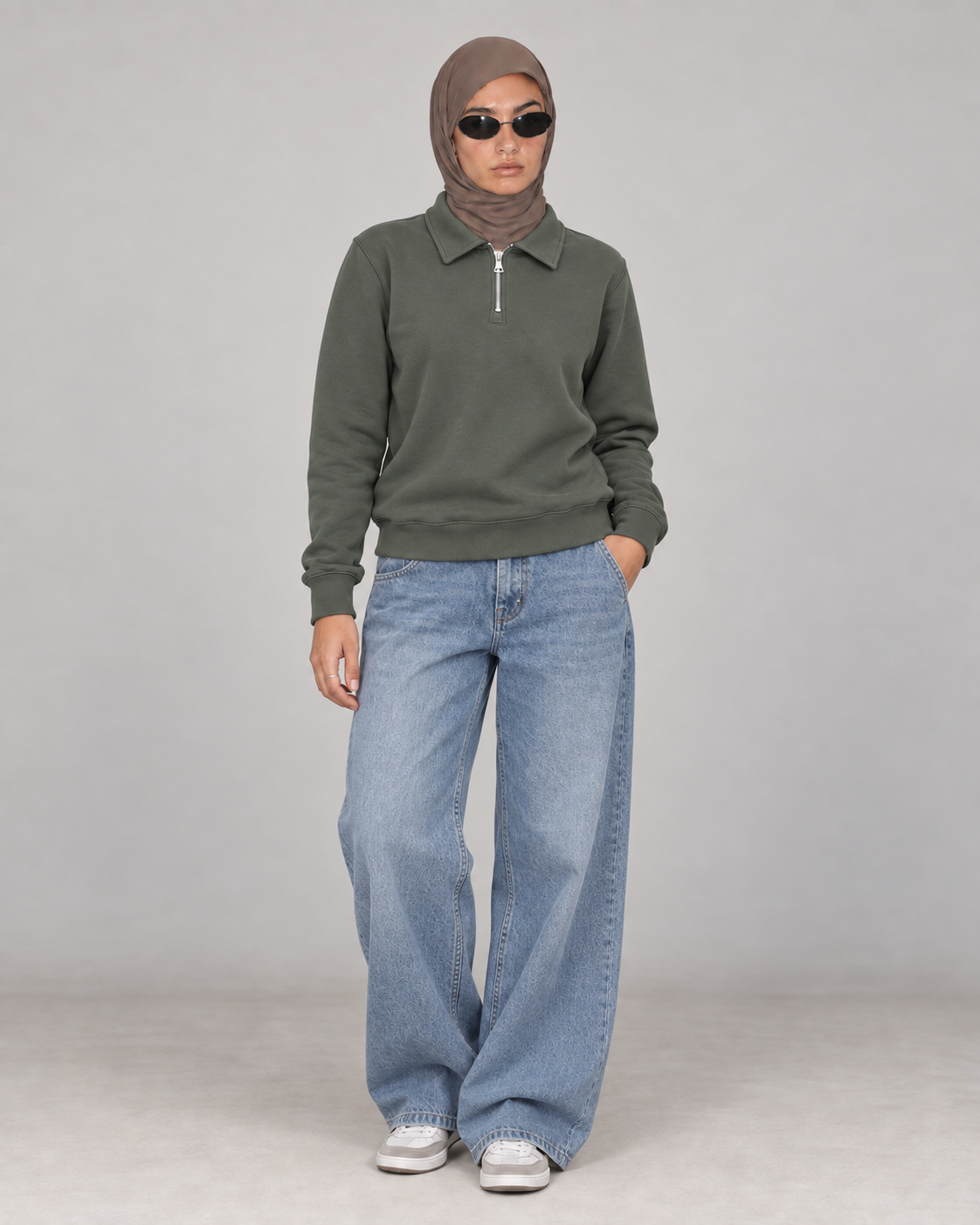 Boxy Regular Fit Zip Polo In Dark Green