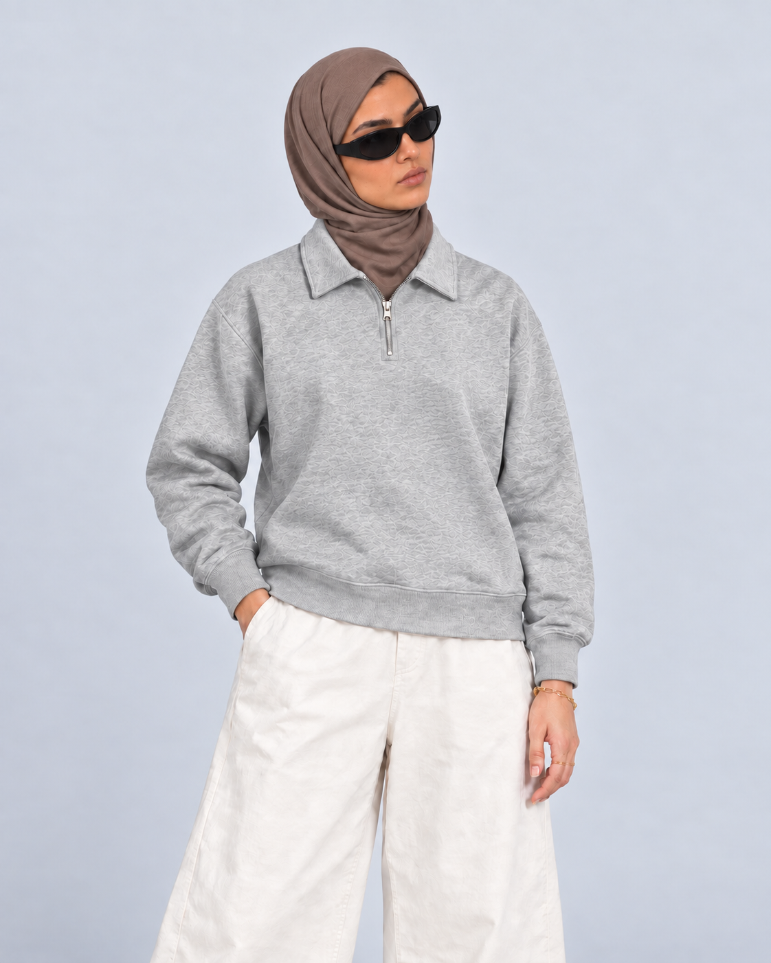 Boxy Regular Fit Zip Polo In Gray