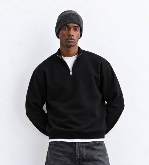 Boxy Regular Fit Quarter-Zip in Black