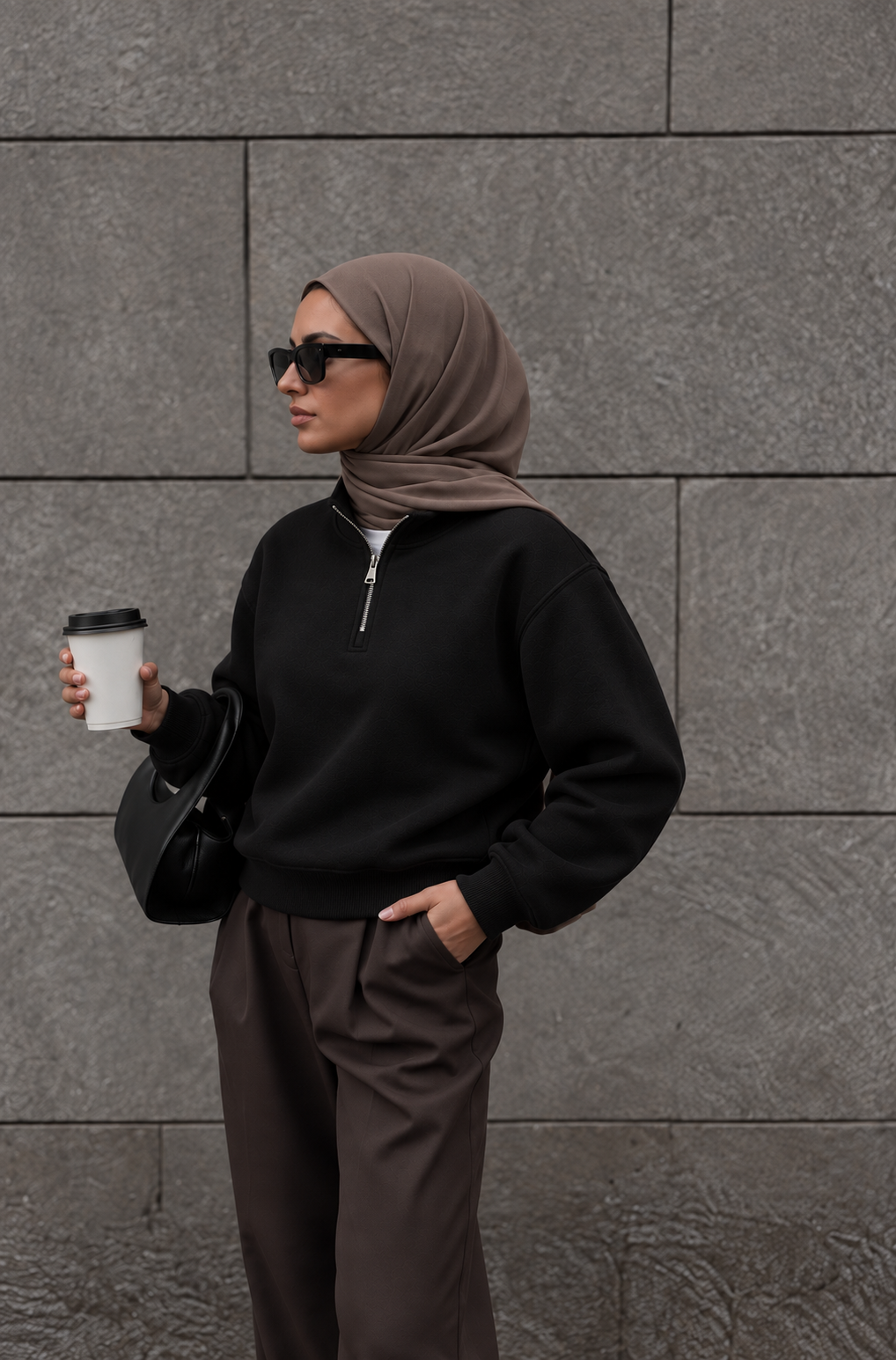 Boxy Regular Fit Quarter-Zip in Black