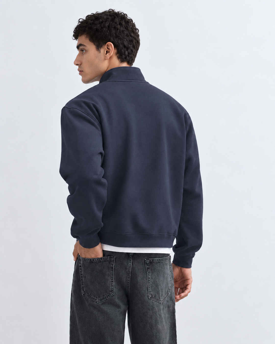 Boxy Regular Fit Quarter-Zip in Dark Blue