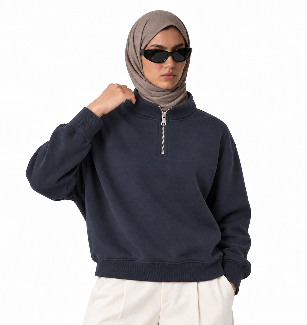 Boxy Regular Fit Quarter-Zip in Dark Blue