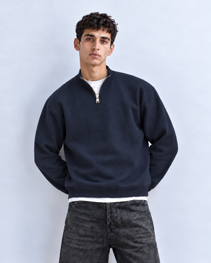 Boxy Regular Fit Quarter-Zip in Dark Blue