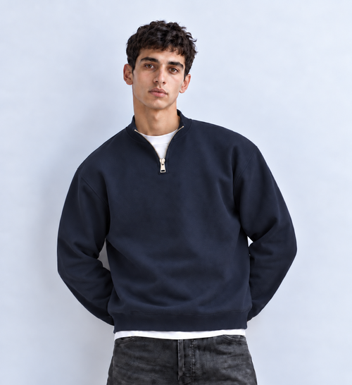 Boxy Regular Fit Quarter-Zip in Dark Navy