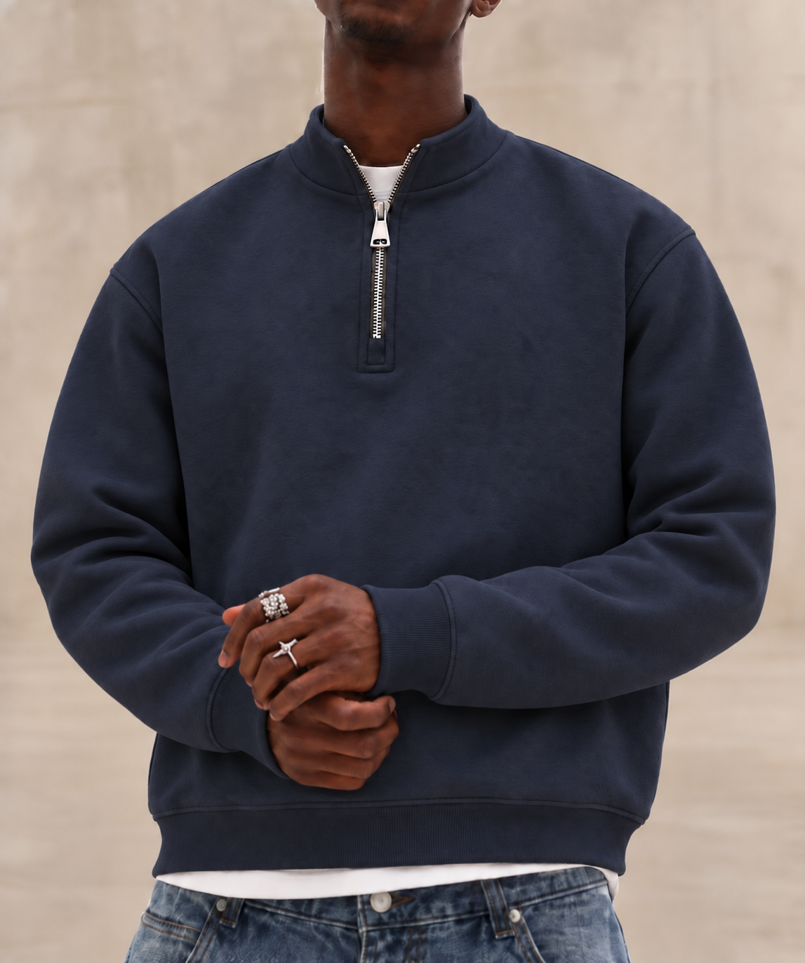 Boxy Regular Fit Quarter-Zip in Dark Blue