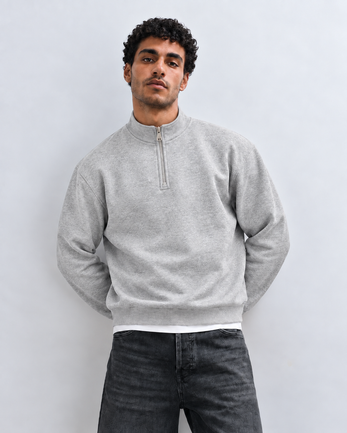 Boxy Regular Fit Quarter-Zip in Gray