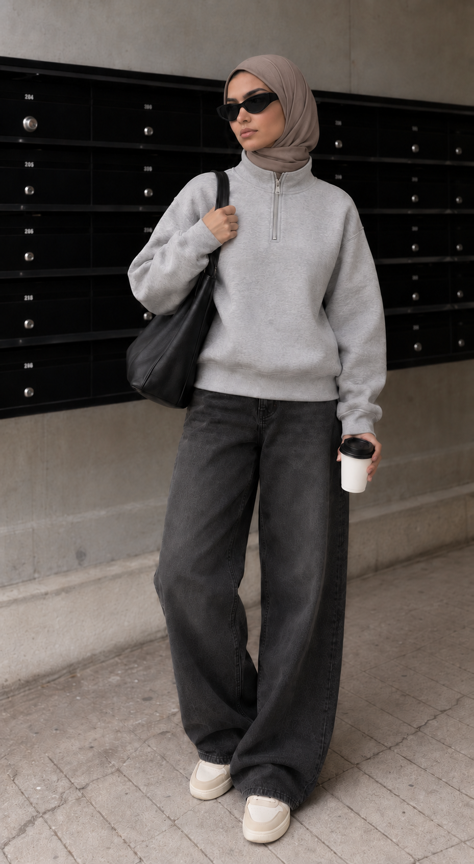 Boxy Regular Fit Quarter-Zip in Gray
