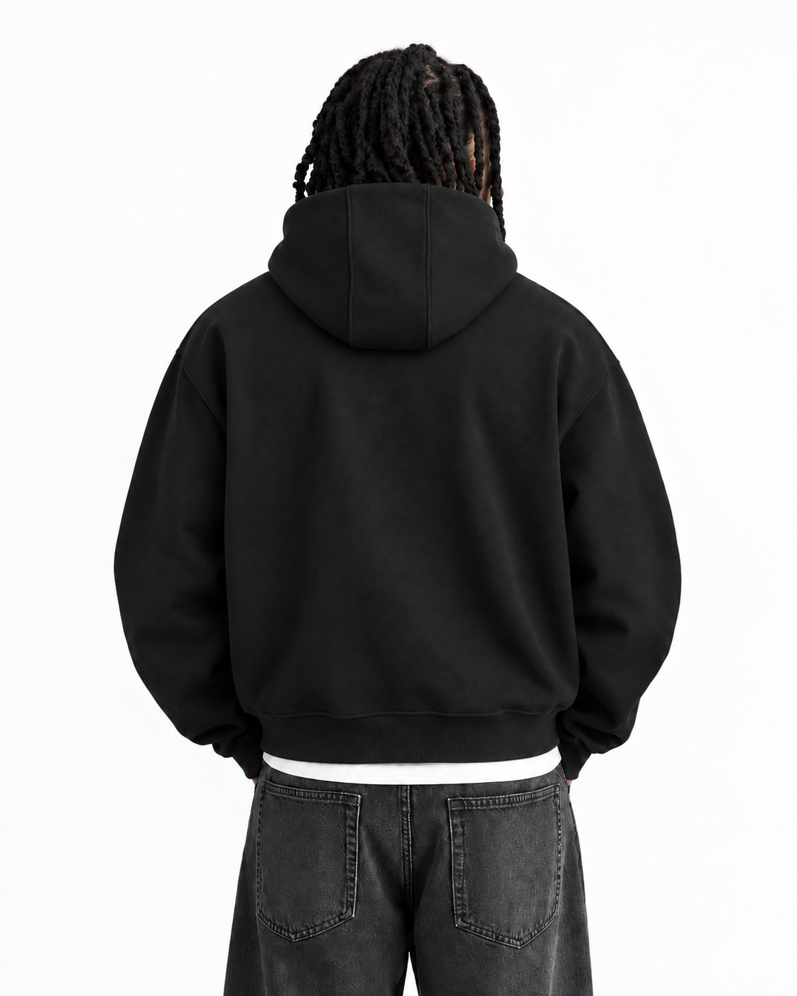 Boxy Oversized Zip-Up Hoodie in Black